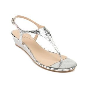 Jewel Badgley Mischka Womens Brea Snake Heel Sandals Silver 6.5 NWOT